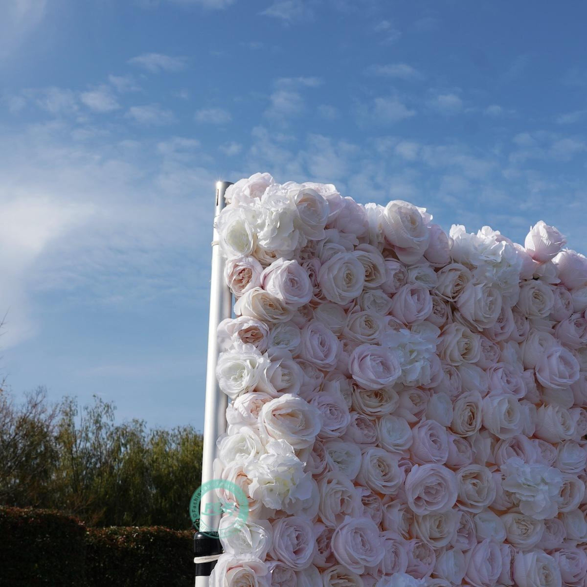 Flower Wall Backdrop | Pink Garden Rose Roll-Up Floral Panel for Wedding Ceremony & Photo Booth