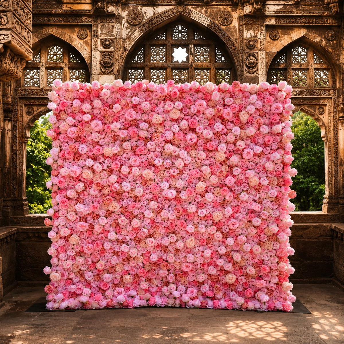 Flower Wall Backdrop [Pink Petal Rose Garden Roll-Up Fabric Panel] for Ceremony & Photo Booth