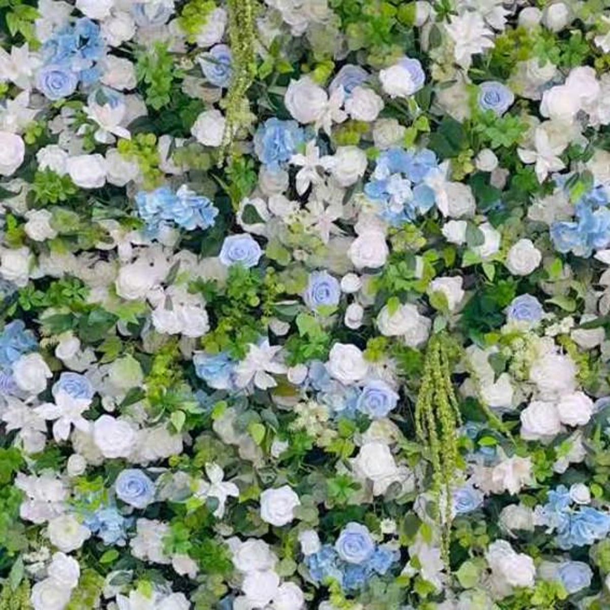 Flower Wall Backdrop [Sky Blue Hydrangea Ivory Garden Greenery Roll-Up Fabric Panel] for Ceremony & Photo Booth