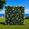 Flower Wall Backdrop [Verdant White Rose Greenery Roll-Up Fabric Panel] for Ceremony & Photo Booth