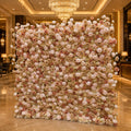 Flower Wall Backdrop [Champagne Rose Dusty Blush Roll-Up Fabric Panel] for Ceremony & Photo Booth