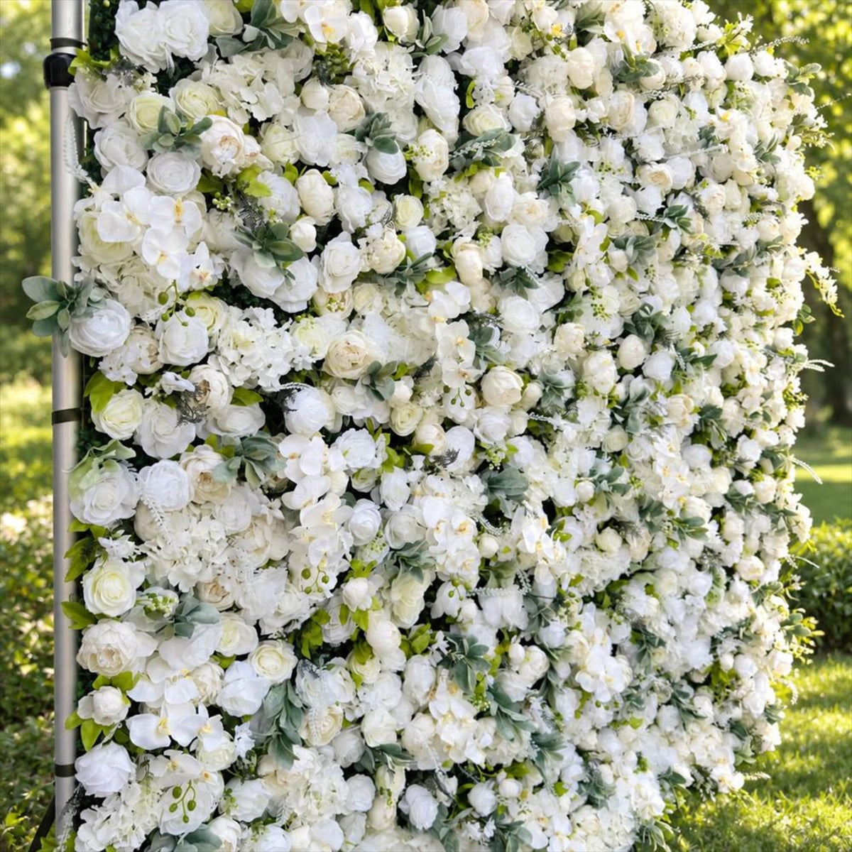 Ships from Houston | 5D White Rose Flower Wall 8x8ft, Fabric Flower Roller Curtain Backdrop, Wedding Party Photo Wall Decor