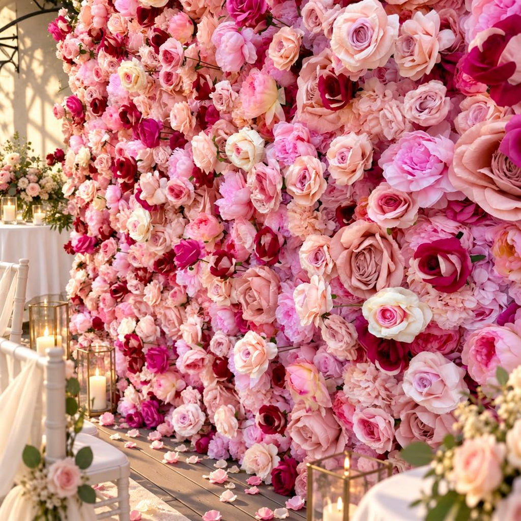 Ships from Houston | 5D Pink Rose Flower Wall 8x8ft, Roll-Up Fabric Backdrop, Artificial Floral Backdrop for Wedding Venue Photo Booth Decor