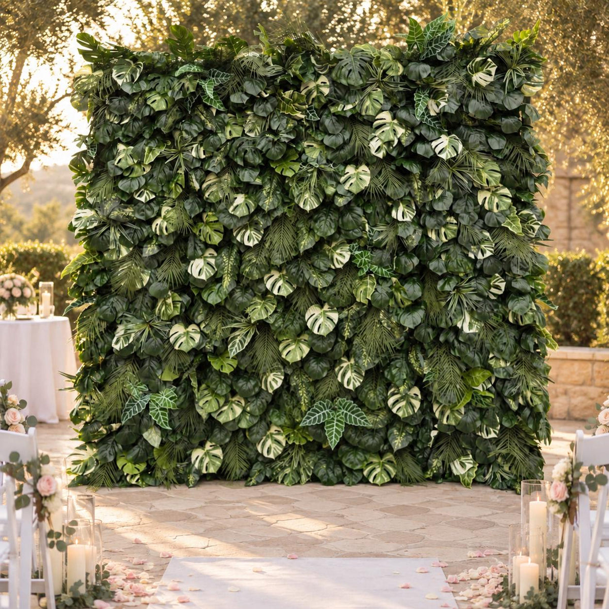 Ships from Houston-Lush Green Leaves  5D Flower Wall -   Roll-Up Curtain Style Fabric Flower Wall for Wedding Party Photo Backdrop.
