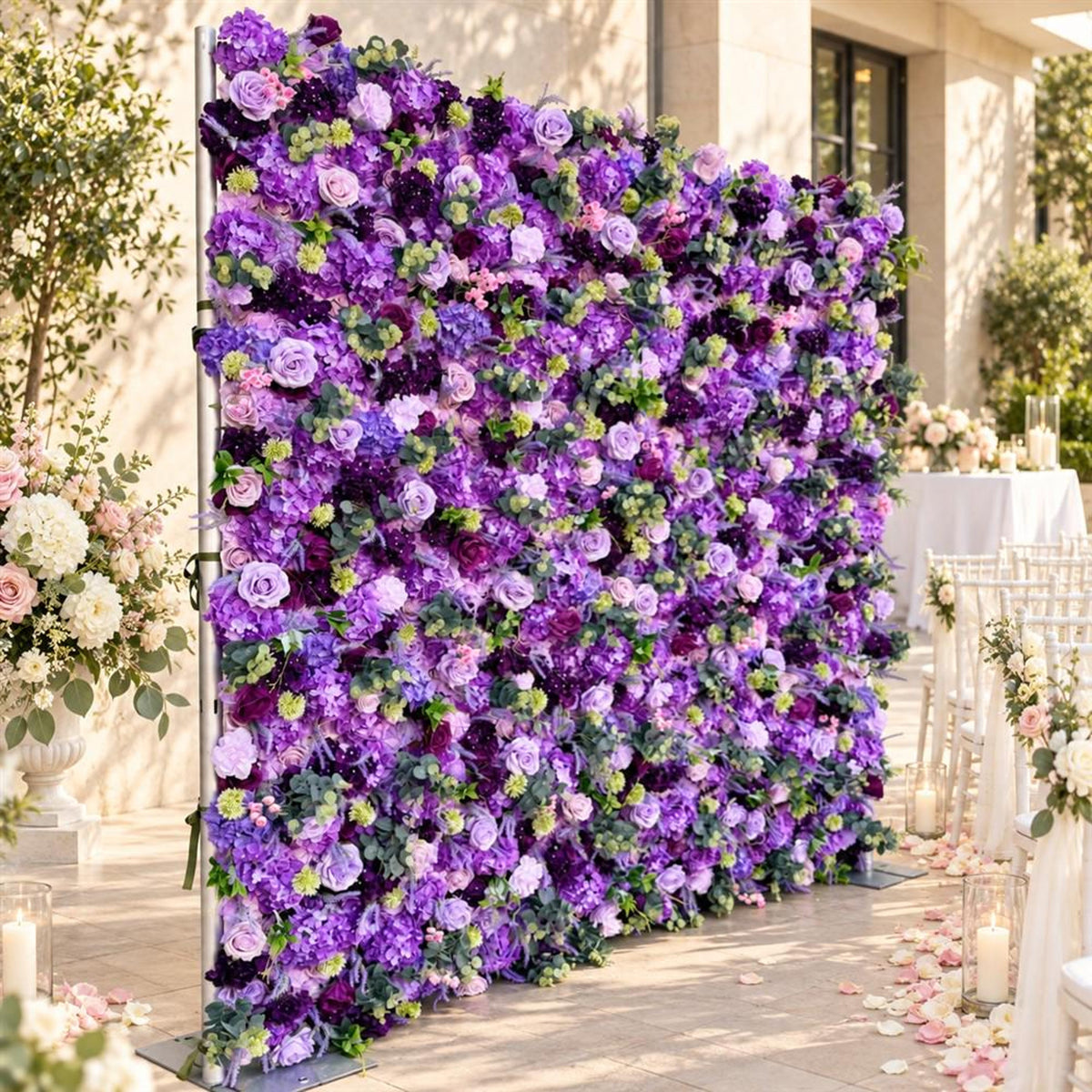 Ships from Houston | 5D Purple Lavender Mixed Rose Flower Wall 8x8ft, Roll-Up Fabric Backdrop, Artificial Wedding Photo Booth Party Decor
