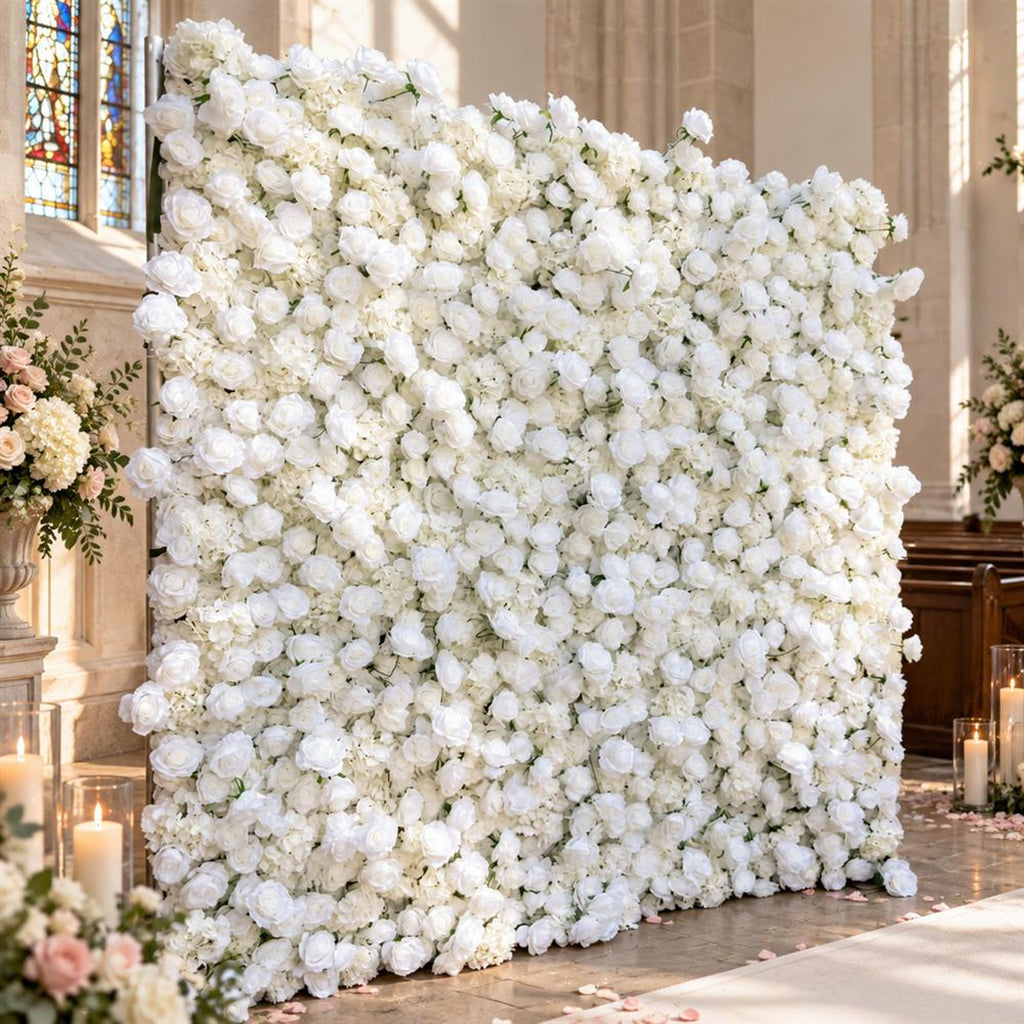 Ships from Houston | 8x8 ft 5D Rose Flower Wall, Roll-Up Fabric Floral Backdrop, Easy Setup Wedding Photo Booth Decor