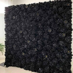 US DDP Full Black  Flower Roll Up Curtain Fabric Cloth Artifical Floral Wall for Wedding Party Home Salon Decor backdrop