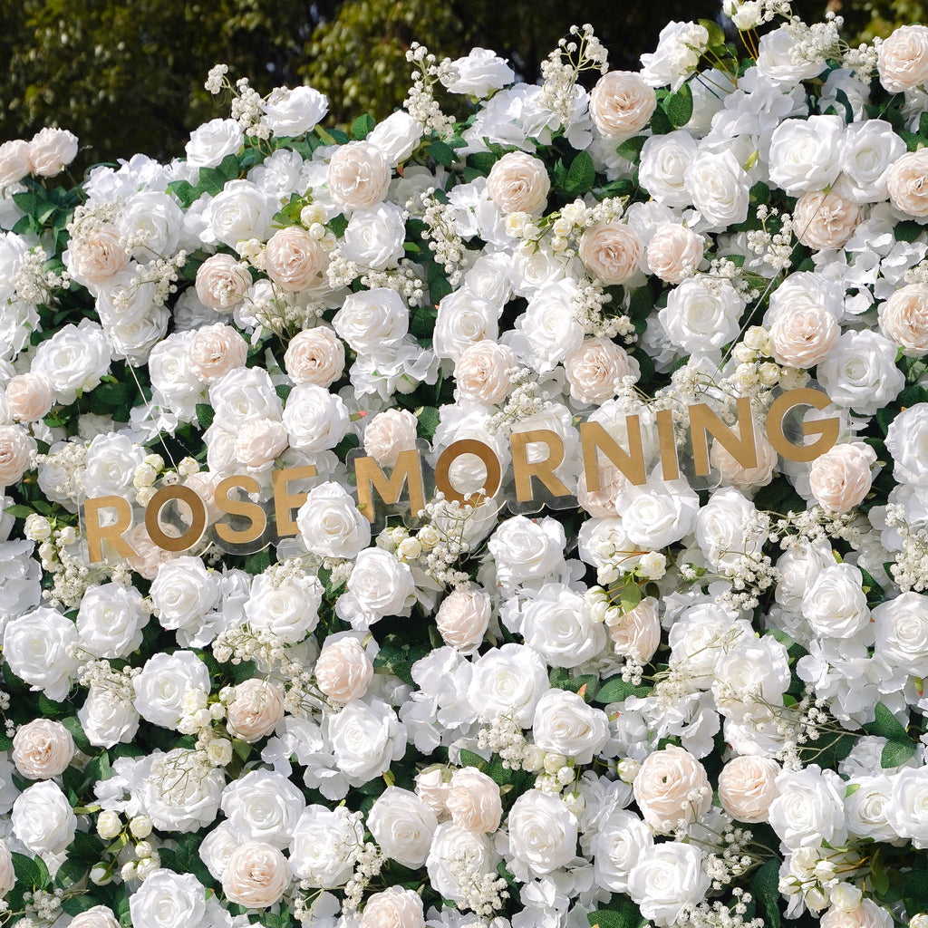 Love： Fabric Artificial zip up curtain flower wall 8ft*8ft Rose Morning