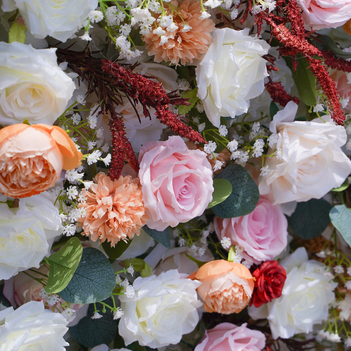 Olive:  5D Fabric Artificial Flower Wall Rolling Up Curtain Flower Wall R016 - 8ft*8ft Rose Morning