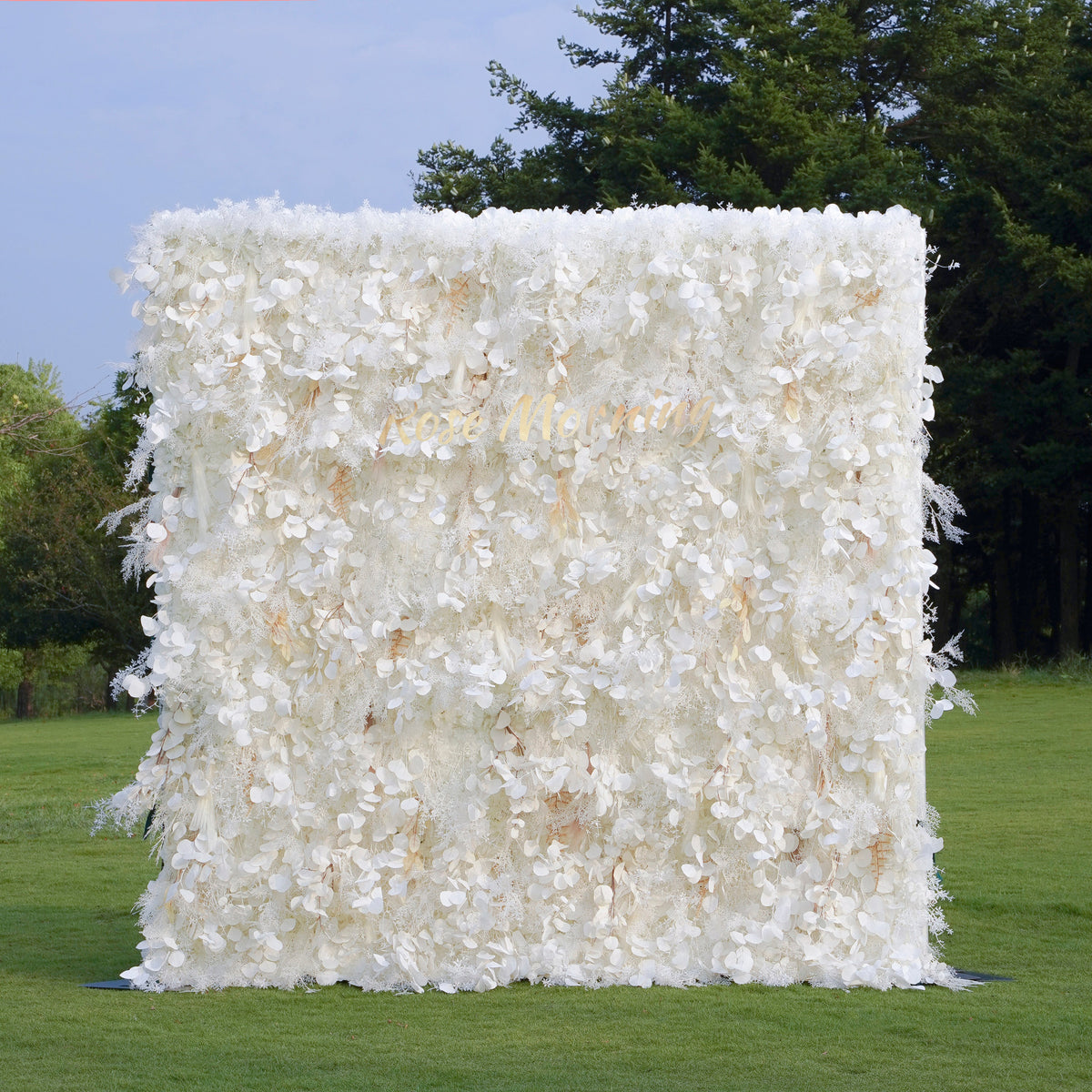 Rose Morning“The flower walls are made of artificial flowers in various colors, layered at different levels to create a lush, elegant and natural look. The exclusive zipper design and roll-up design make it easy to install and remove.”