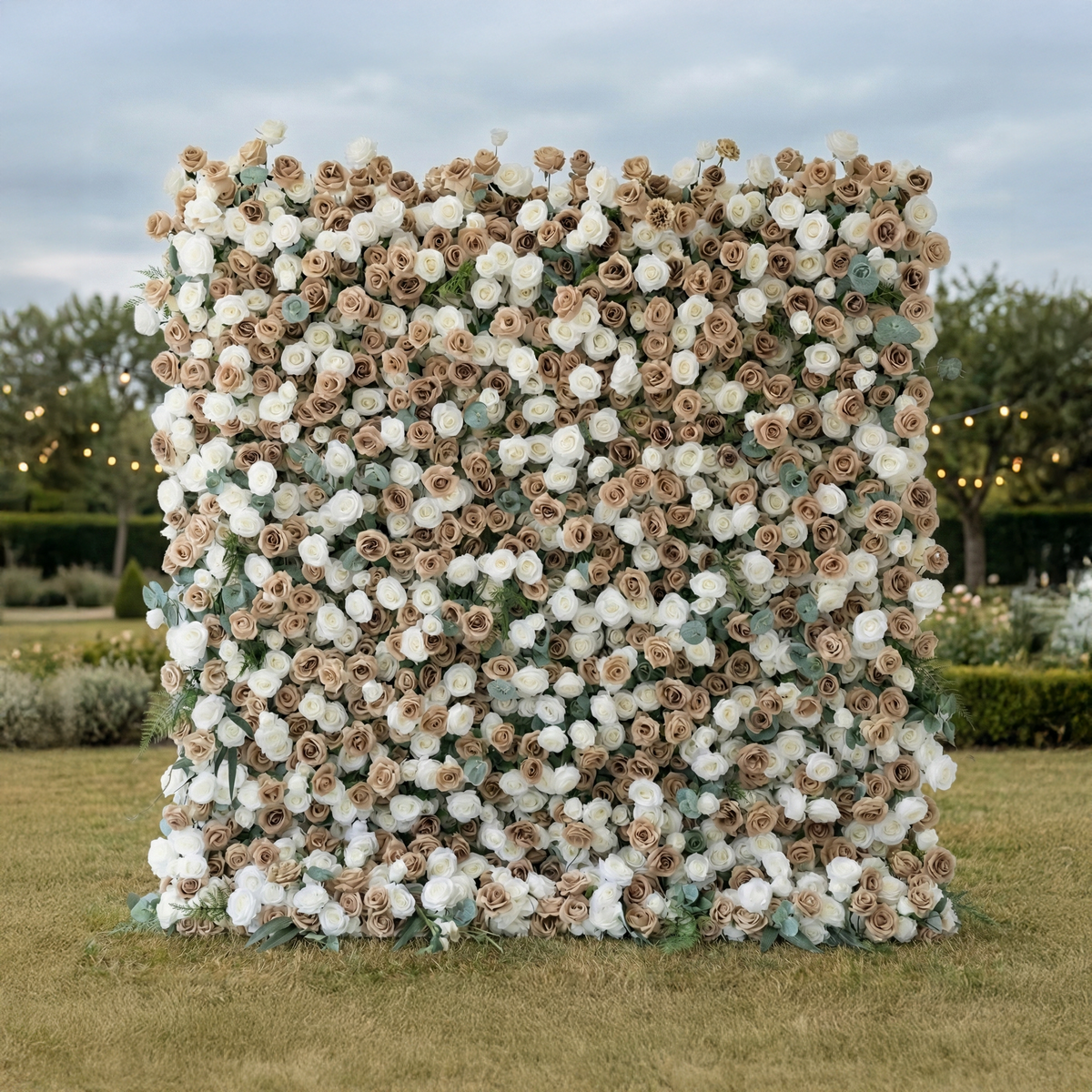 Sorcha: 5D Luxury Latte & Cream Silk Rose Flower Wall Roll-Up Fabric Backdrop for Grand Manor Weddings & Events Free Shipping