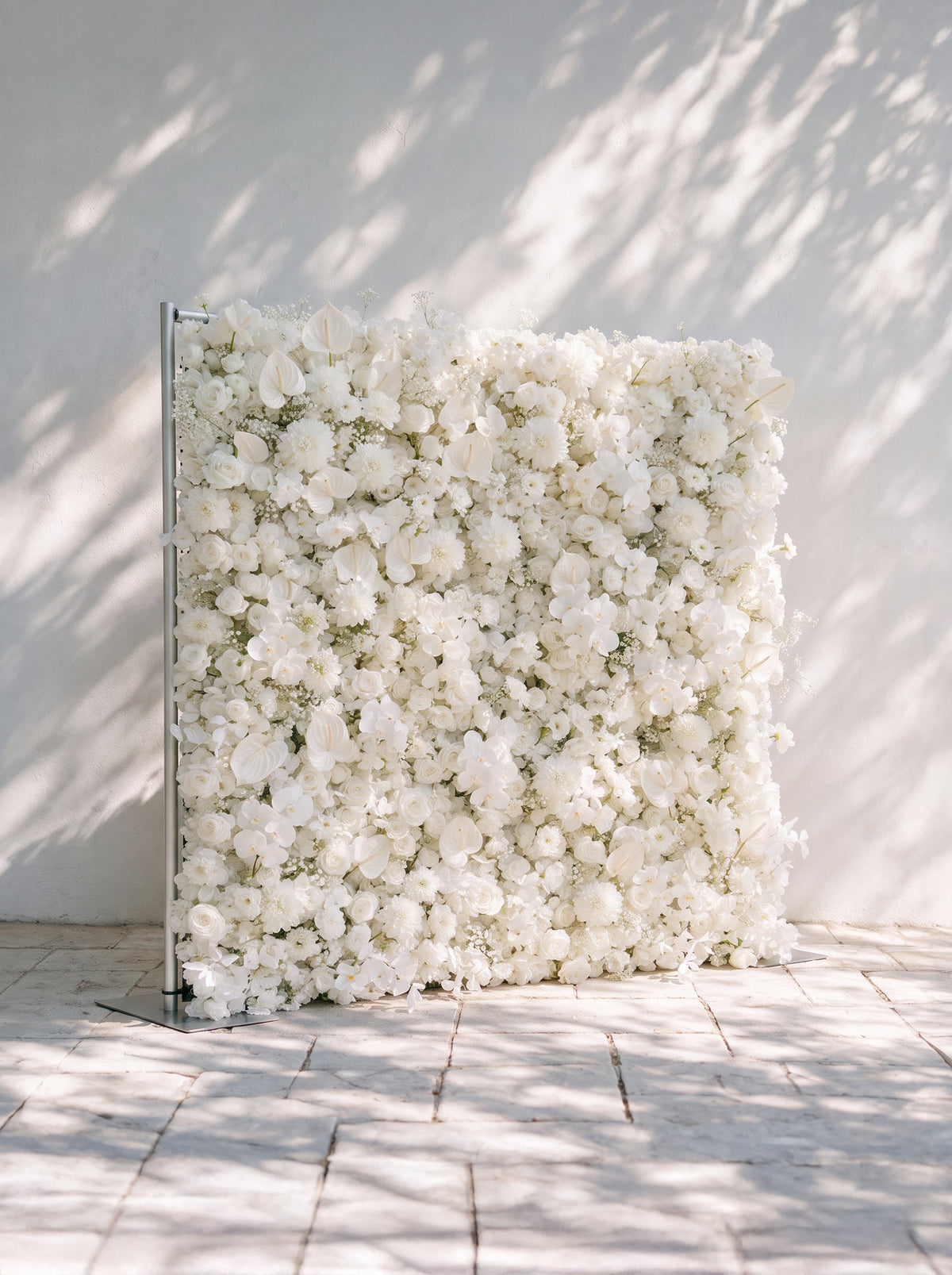 Opal：2026 Luxury 5D All-White Floral Wall with Greenery Roll-Up Backdrop for Rustic Garden Weddings Free Shipping