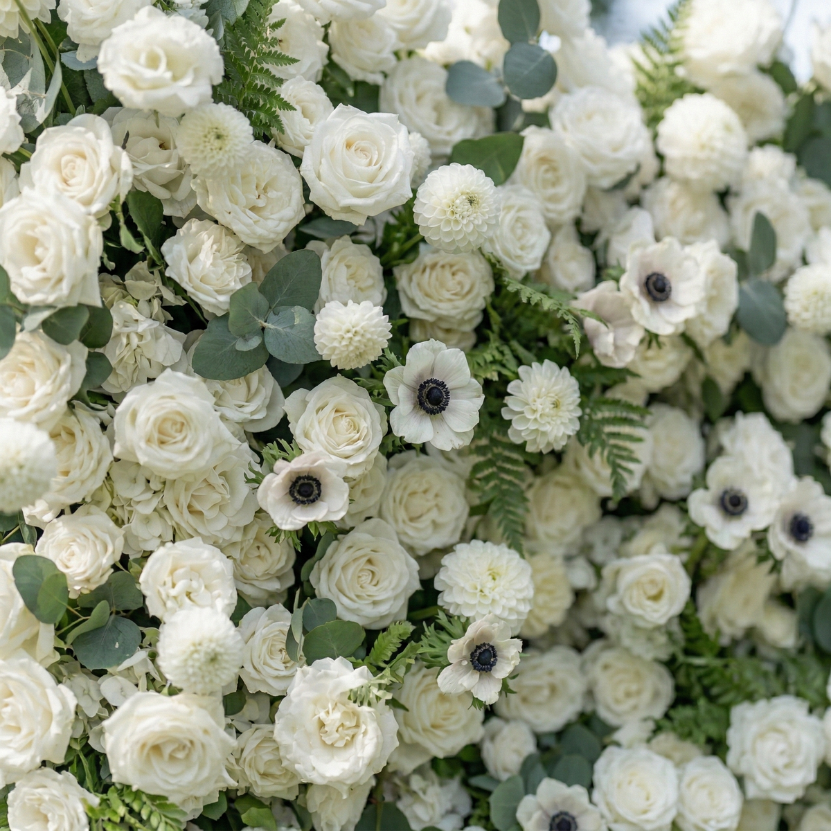Veda: 5D Elegant White Silk Rose & Greenery Wall Roll-Up Fabric Backdrop for Grand Weddings & Ceremonies Free Shipping